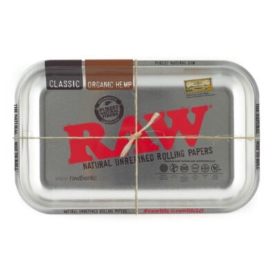 RAW Metalic Silver Rolling Tray: Een glanzende en duurzame rolling tray van RAW voor een gestroomlijnde en georganiseerde rookervaring.