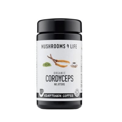 De verpakking van Cordyceps Power Koffie van Mushrooms4Life met een inhoud van 60gram