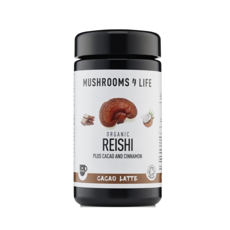 Reishi Cacao Latte van Mushrooms4Life met een inhoud van 140 gram